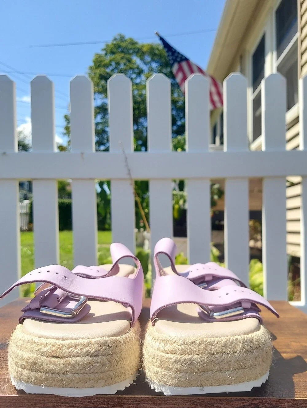 By Anthropologie Lilac Double-Buckle Espadrille Platform Sandal Women Size 8